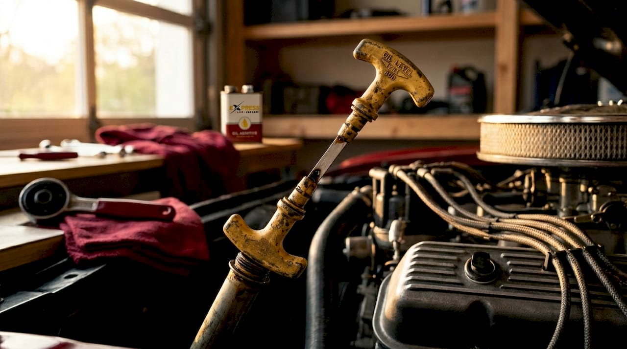 Dipstick showing degraded engine oil in engine