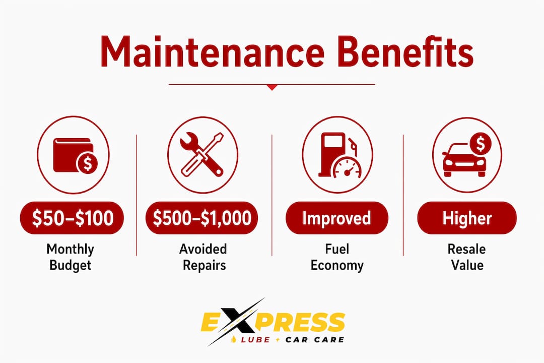 Infographic showing car maintenance savings and benefits