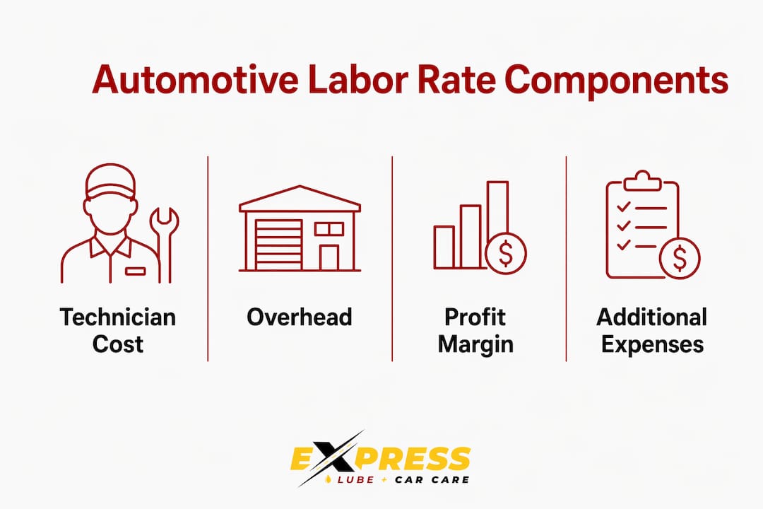 Infographic showing automotive labor rate components hierarchy