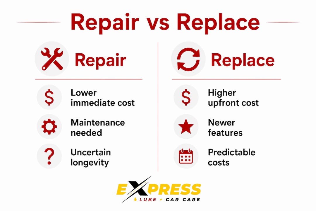 Infographic comparing car repair versus replacement outcomes