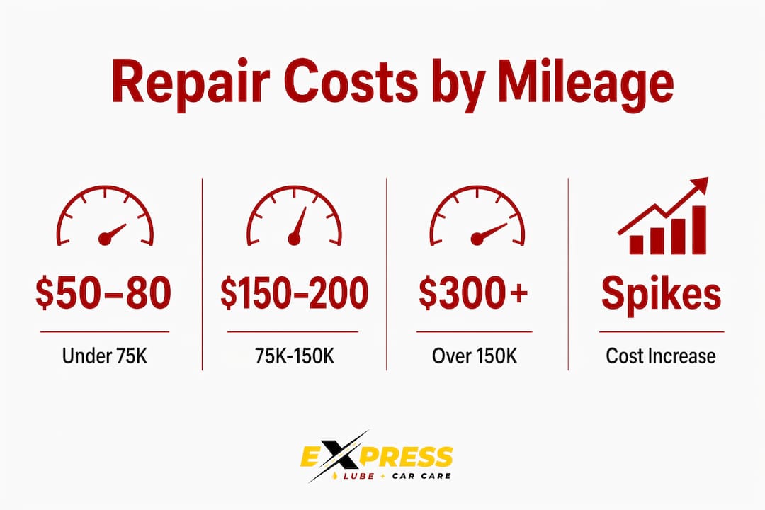 Infographic showing repair costs by vehicle mileage