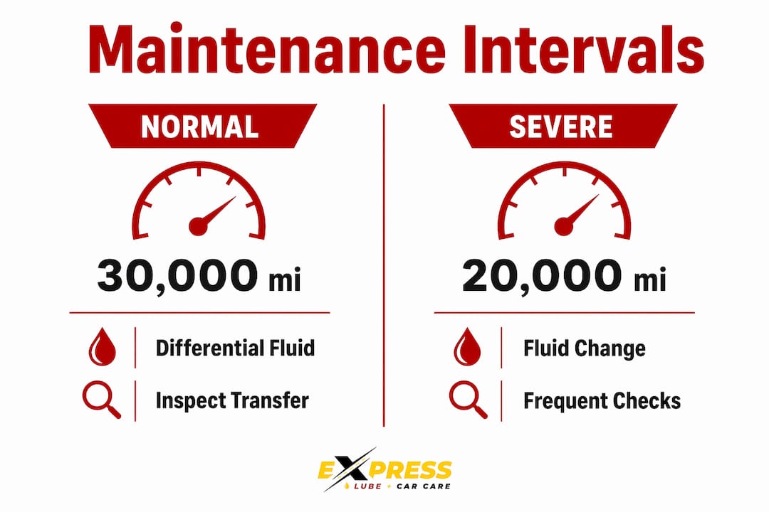 Infographic showing drivetrain fluid change intervals