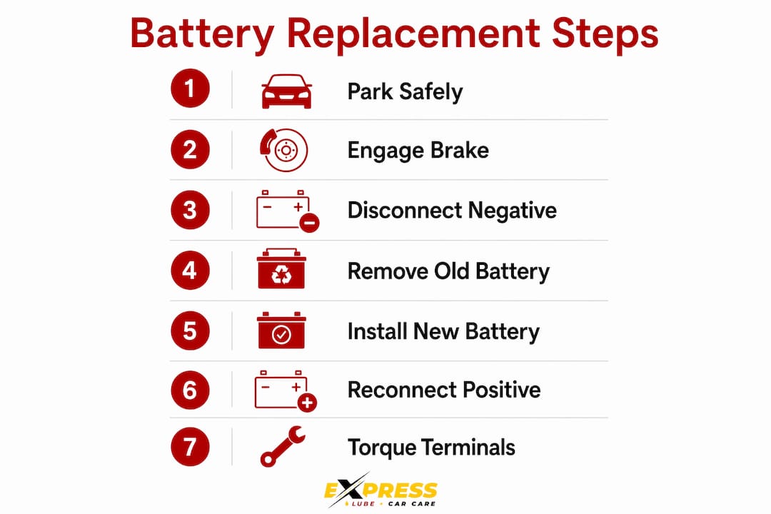 Infographic illustrating step-by-step battery replacement process