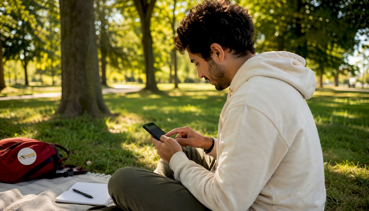 Hands setting up bank transfer on smartphone