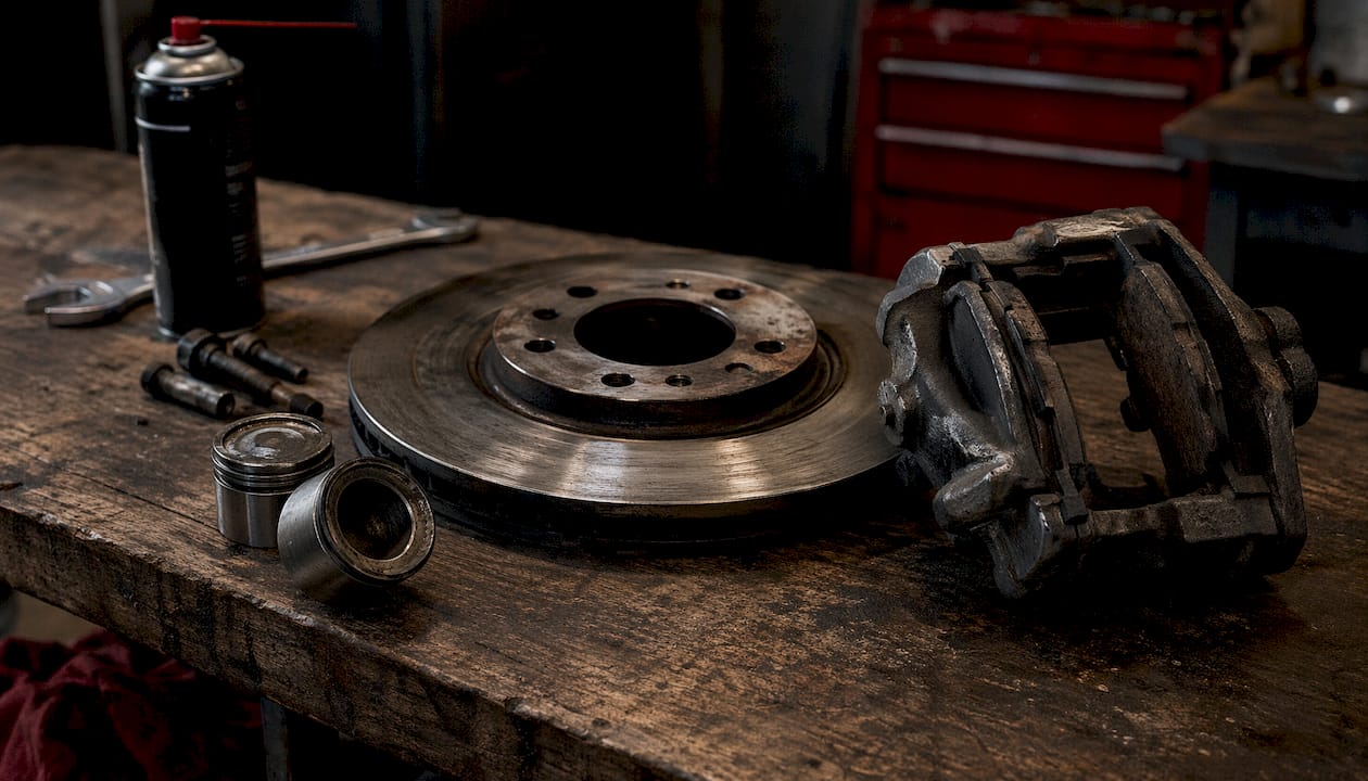 Brake rotor and caliper parts layout