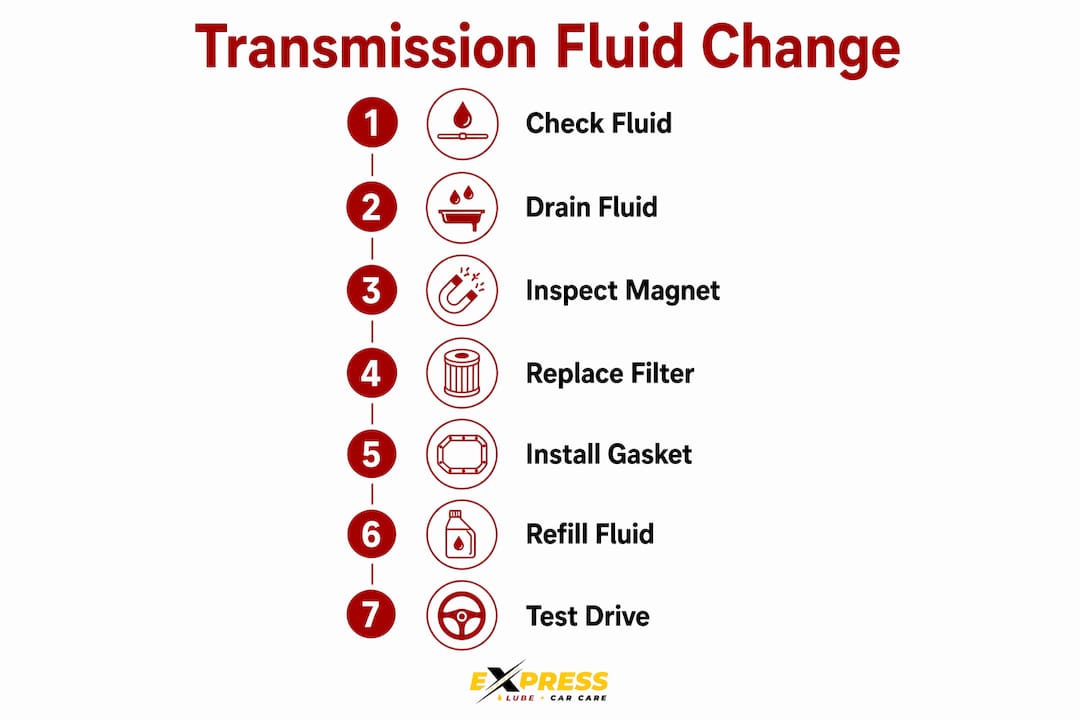 Infographic illustrating transmission fluid change steps