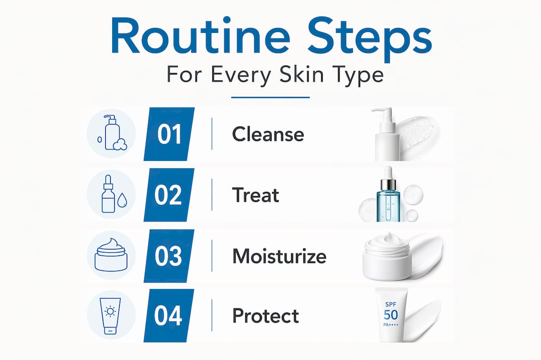 Infographic detailing skincare routine steps