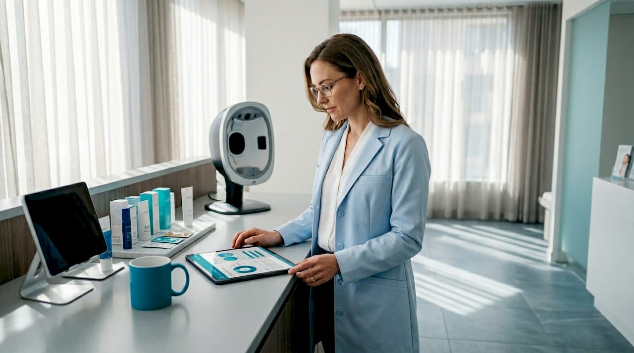 Dermatologist reviewing skin analysis report