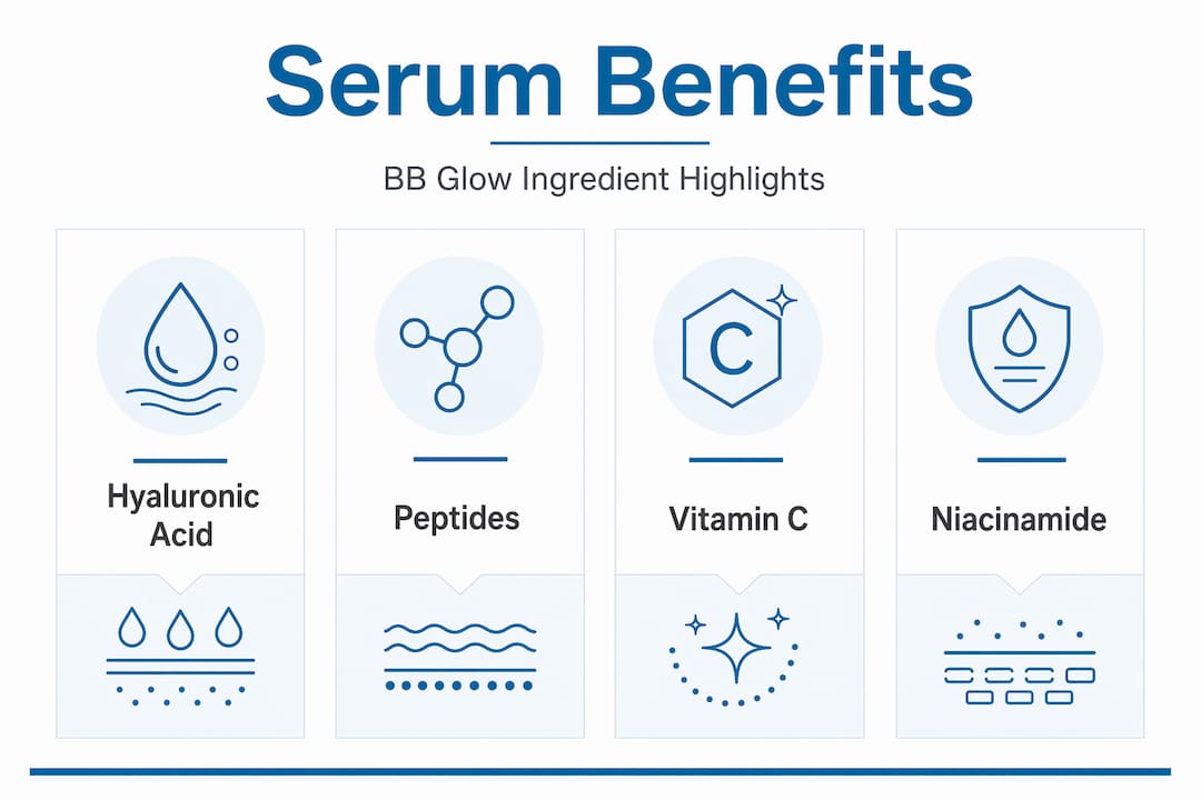 Infographic highlighting BB Glow serum ingredients