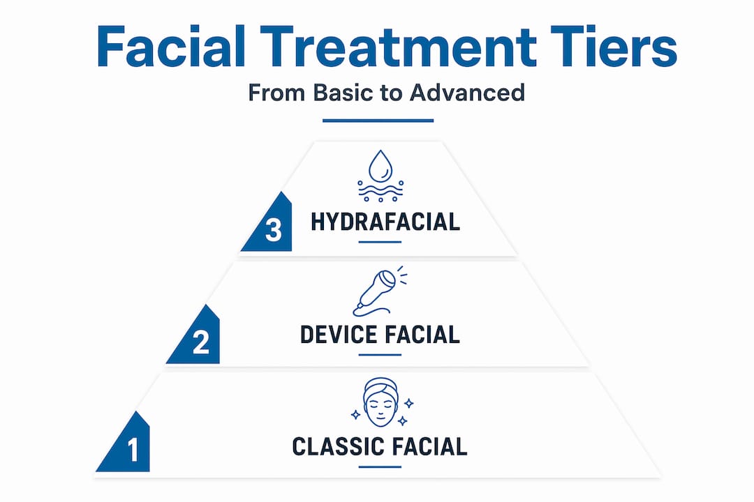 Hierarchy infographic of facial treatment tiers
