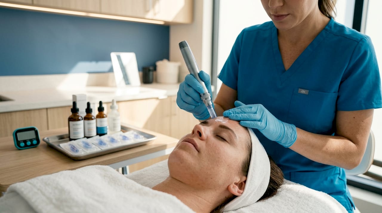 Nanoneedling cosmetic procedure in progress