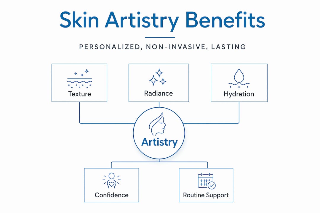 Hierarchy infographic of cosmetic skin artistry benefits