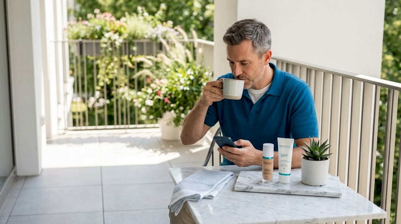 Man practicing healthy skincare morning habits