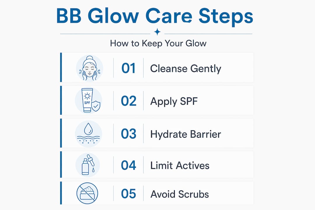 Infographic showing BB Glow maintenance steps
