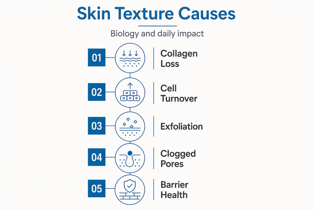 Infographic showing main skin texture causes
