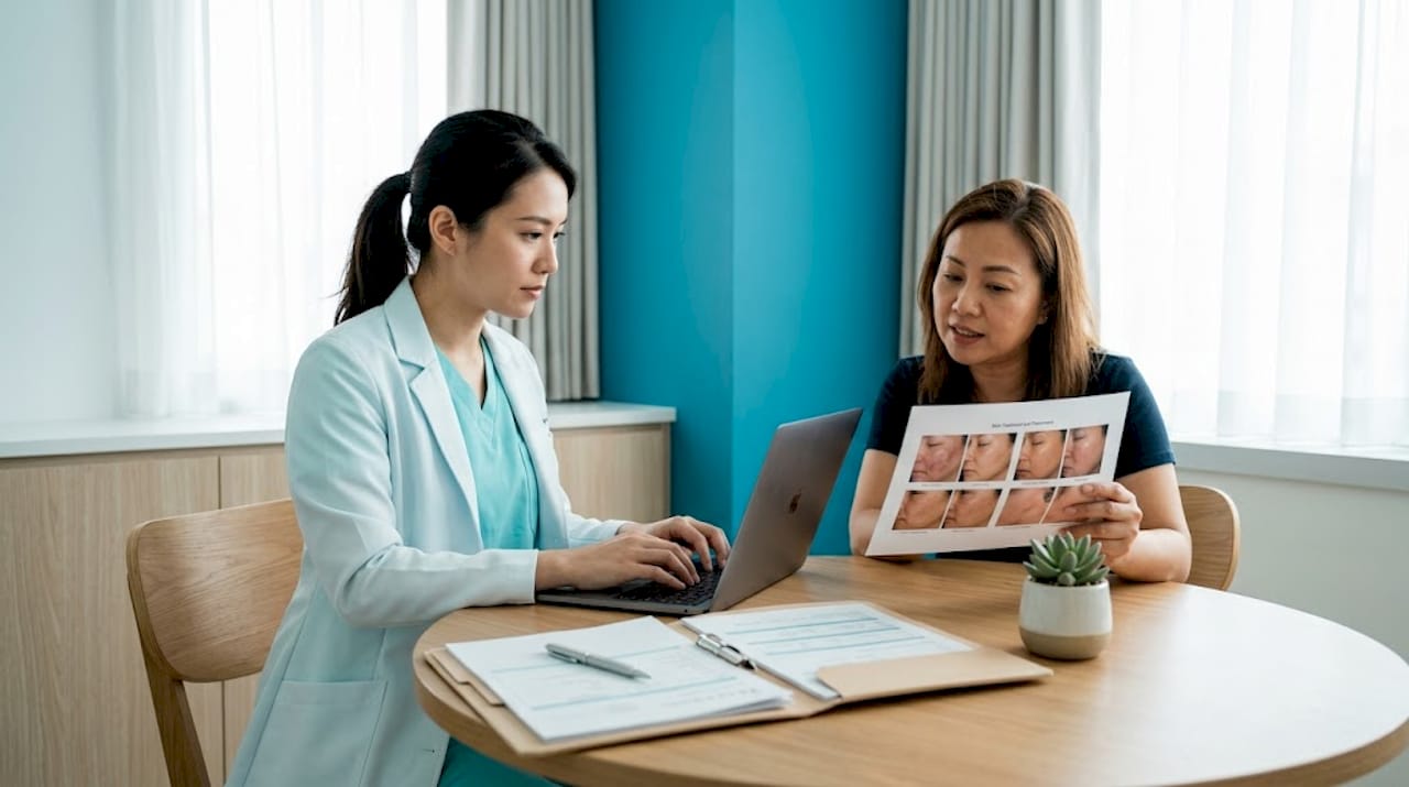 Practitioner and client in medical consultation office