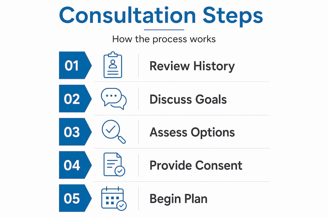 Infographic outlining steps in a medical spa consultation