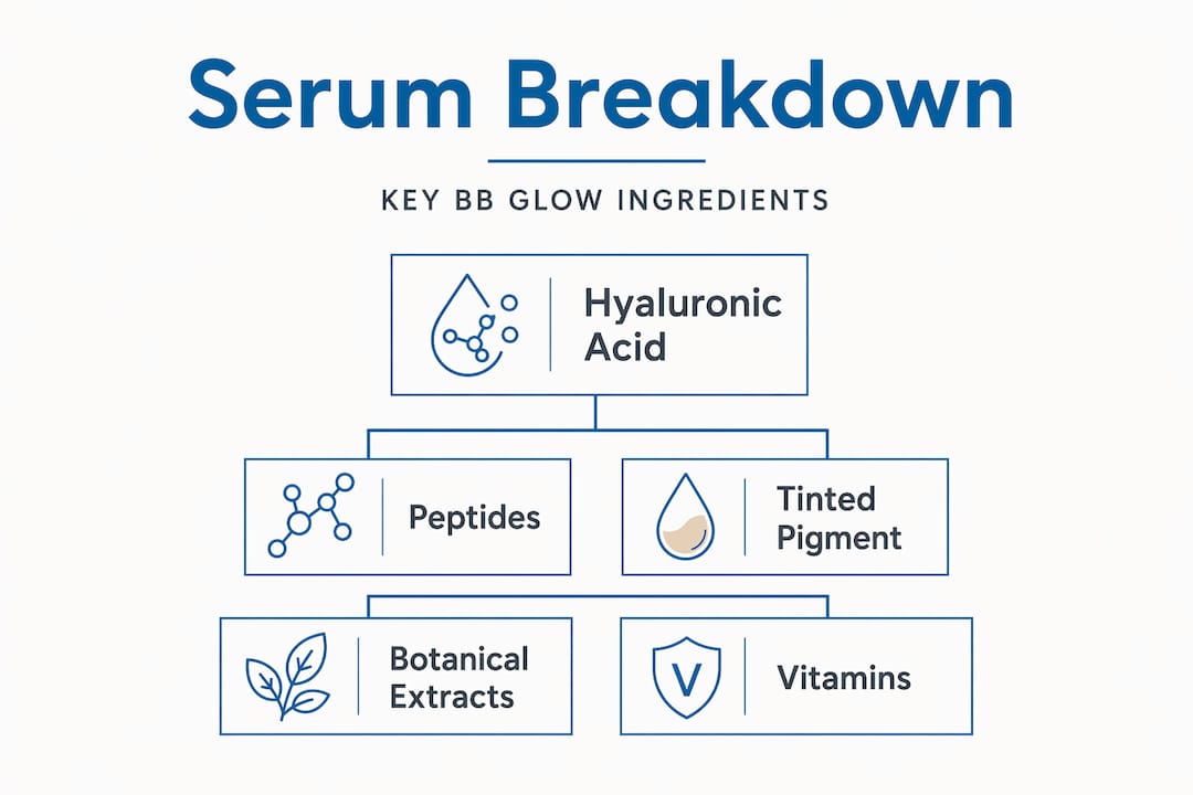 Hierarchy infographic showing BB Glow serum key ingredients