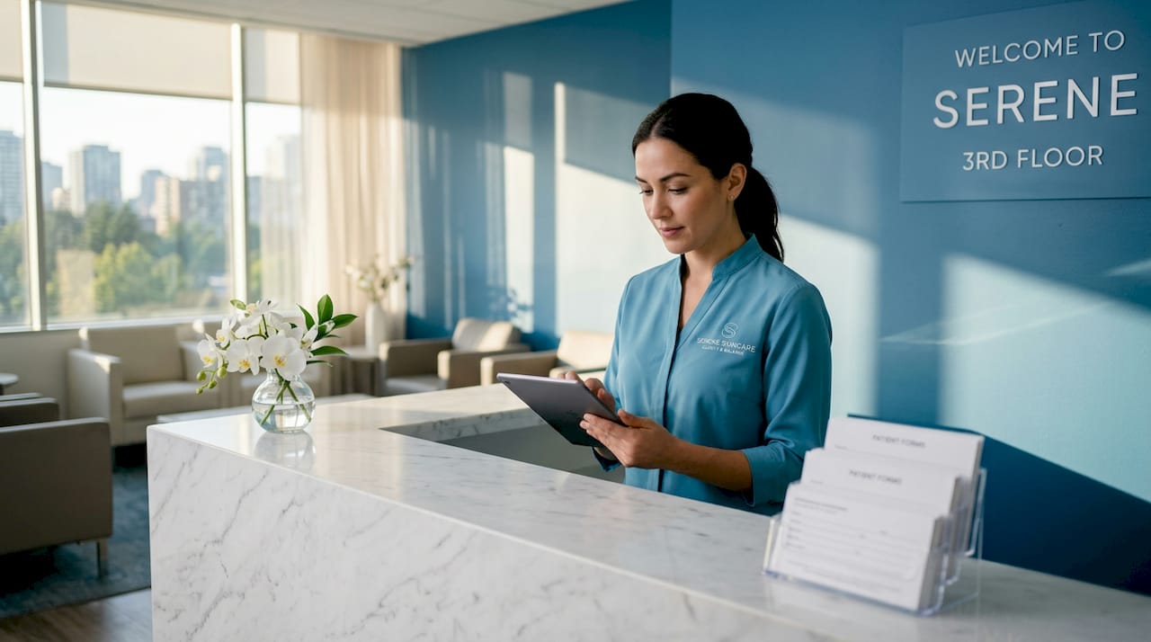 Receptionist at medical spa front desk