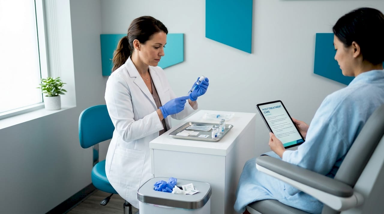 Provider prepares injectables in treatment room