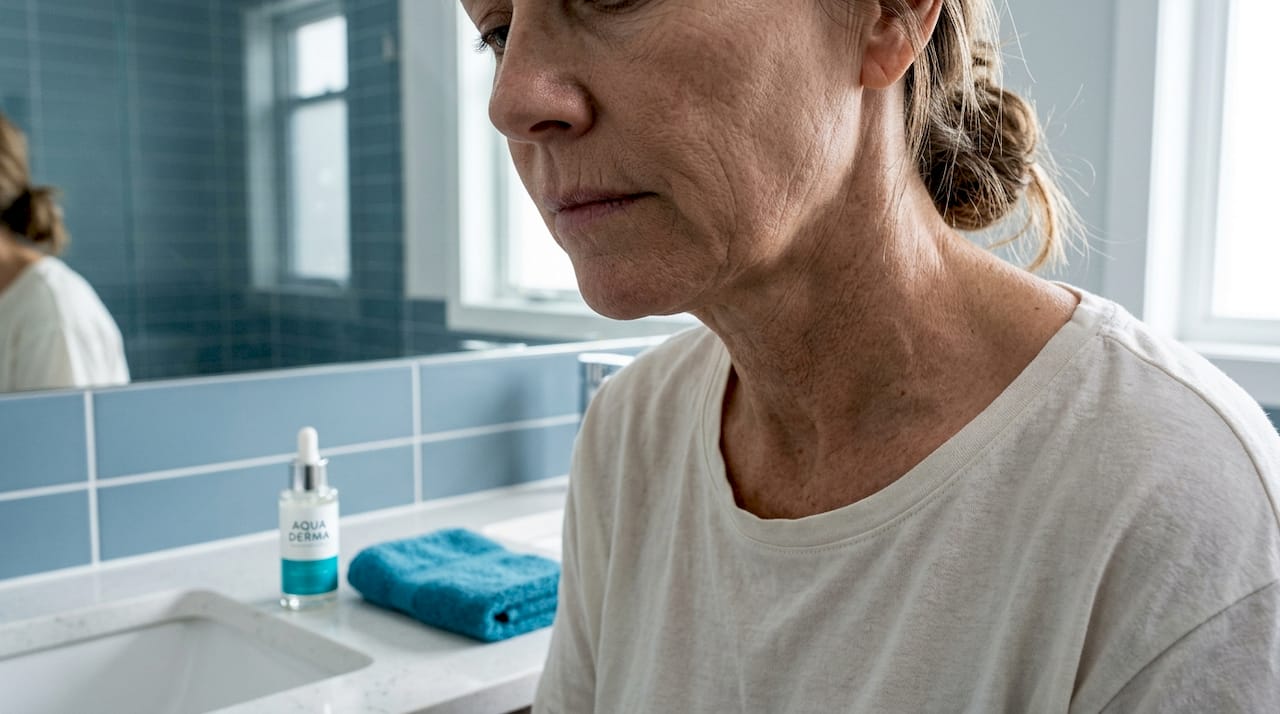 Close-up of aged skin showing wrinkles and pigmentation
