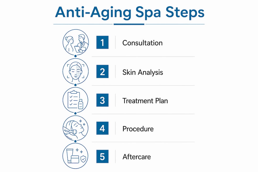 Infographic outlining anti-aging spa treatment steps