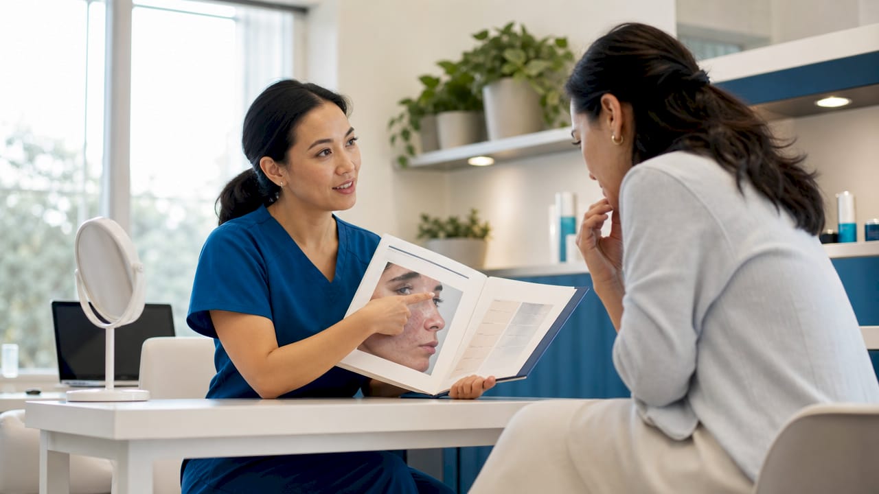 Dermatologist consulting patient for skin analysis