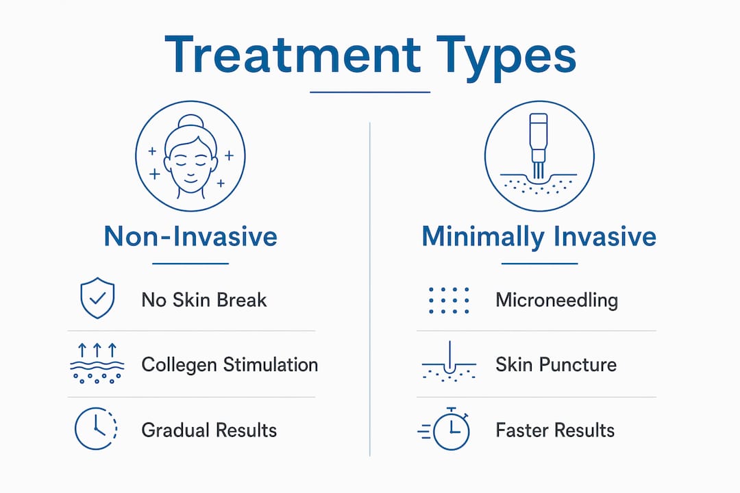 Comparison infographic of non-invasive and minimally invasive treatments