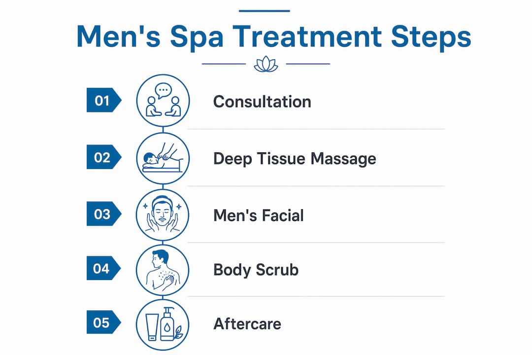 Infographic showing steps of men's effective spa treatments