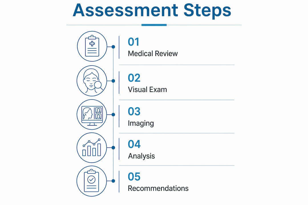 Infographic showing cosmetic skin assessment process steps