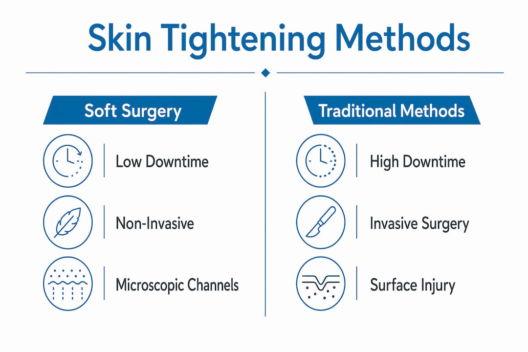Comparative infographic of skin tightening methods