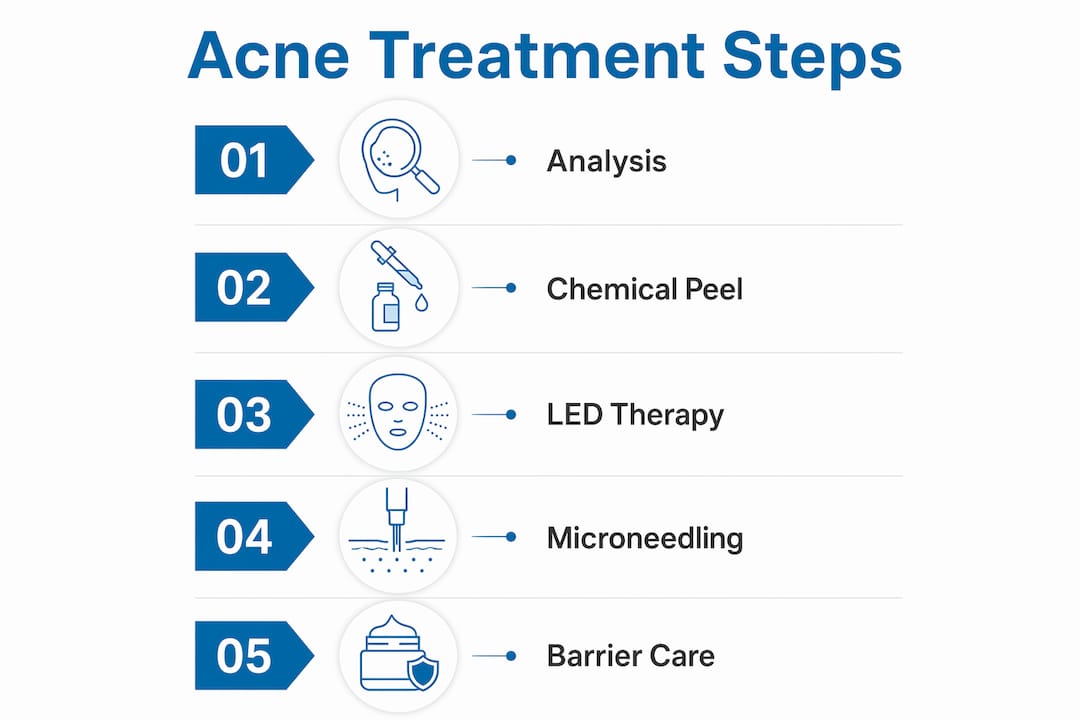 Infographic outlining steps of professional acne treatment protocols