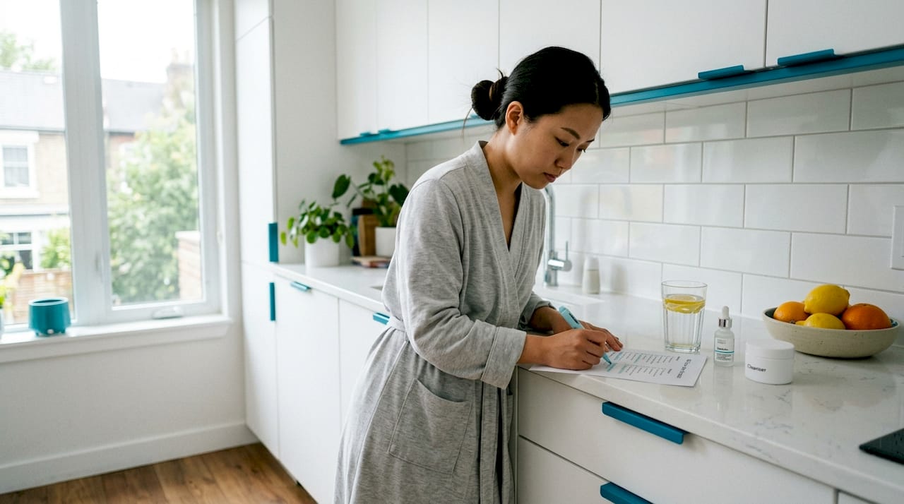 Woman reviewing BB Glow skin prep checklist