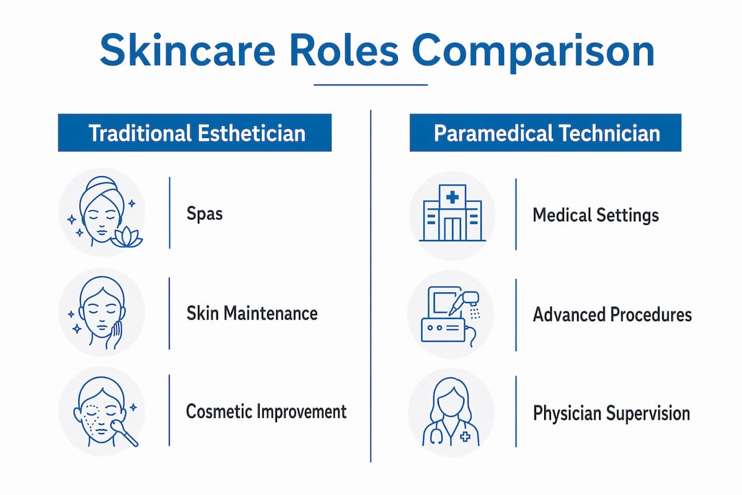 Infographic comparing paramedical technicians and estheticians