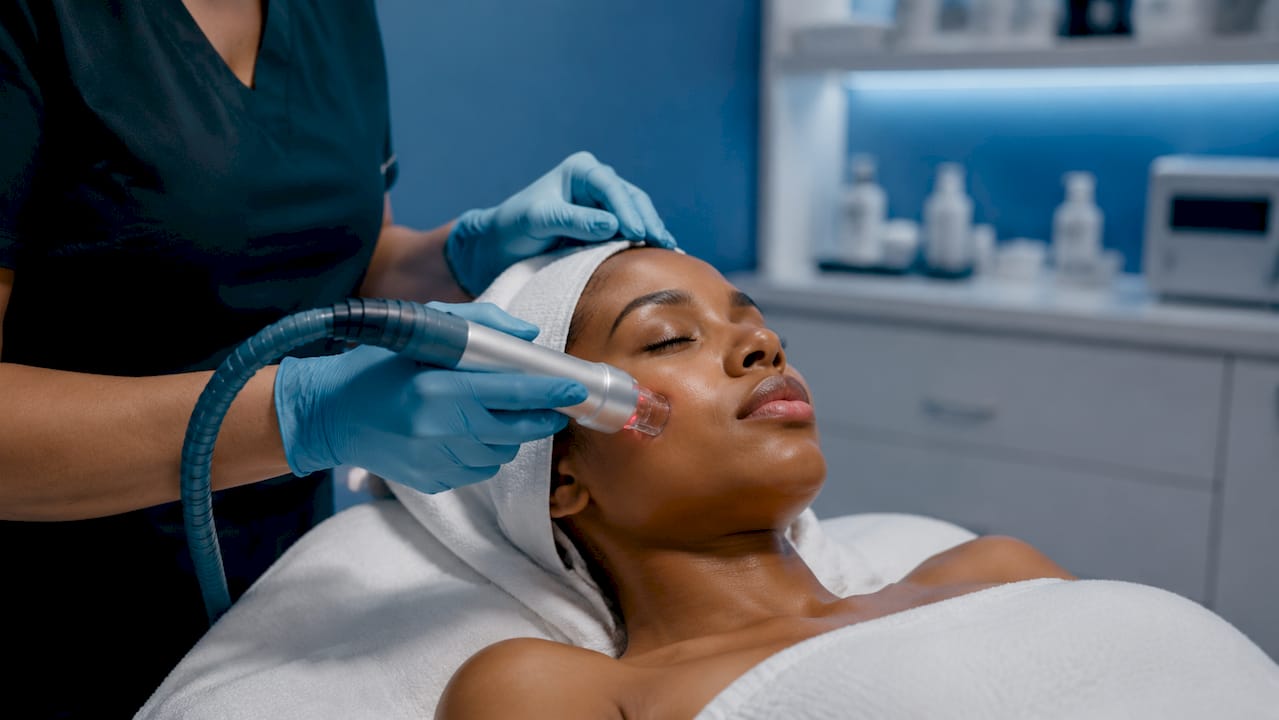 Close-up of laser treatment on patient's skin