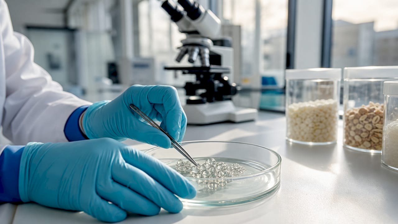 Lab technician arranging lipid samples under microscope