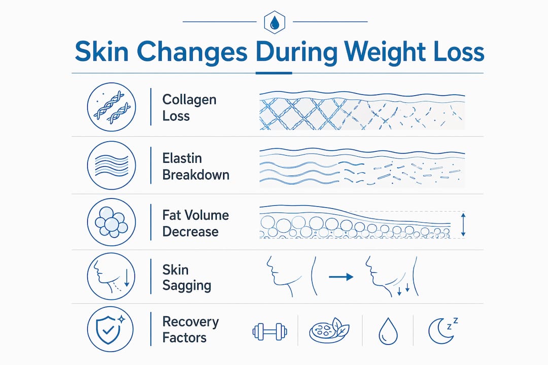 Infographic showing skin changes during weight loss in steps