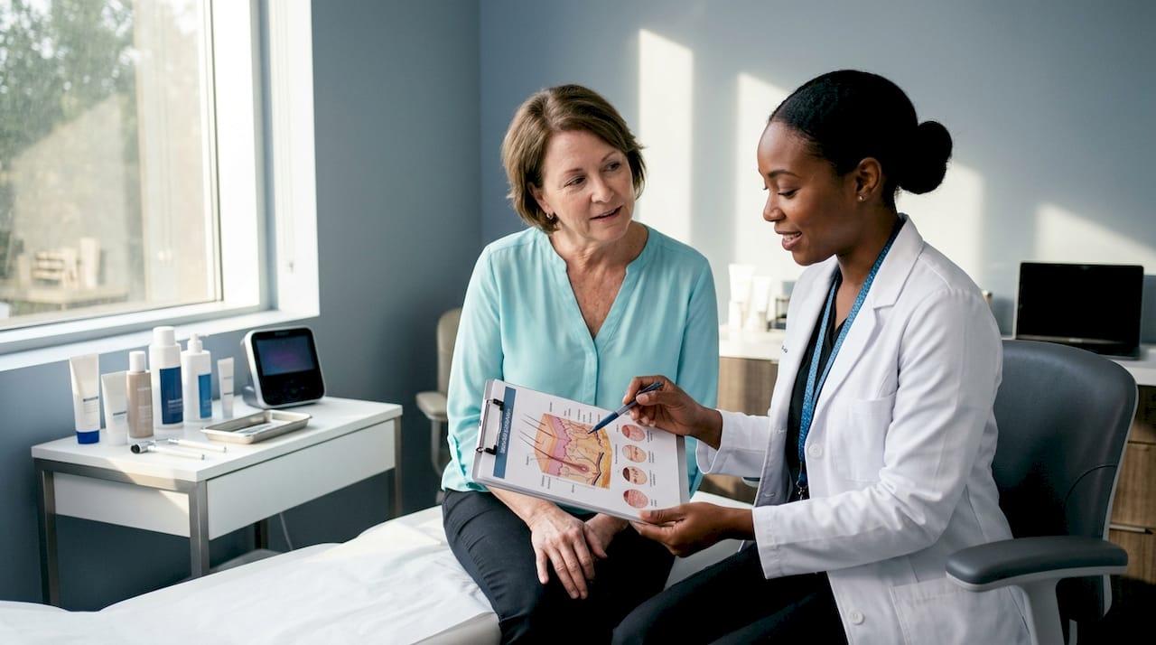 Patient and dermatologist in consultation room