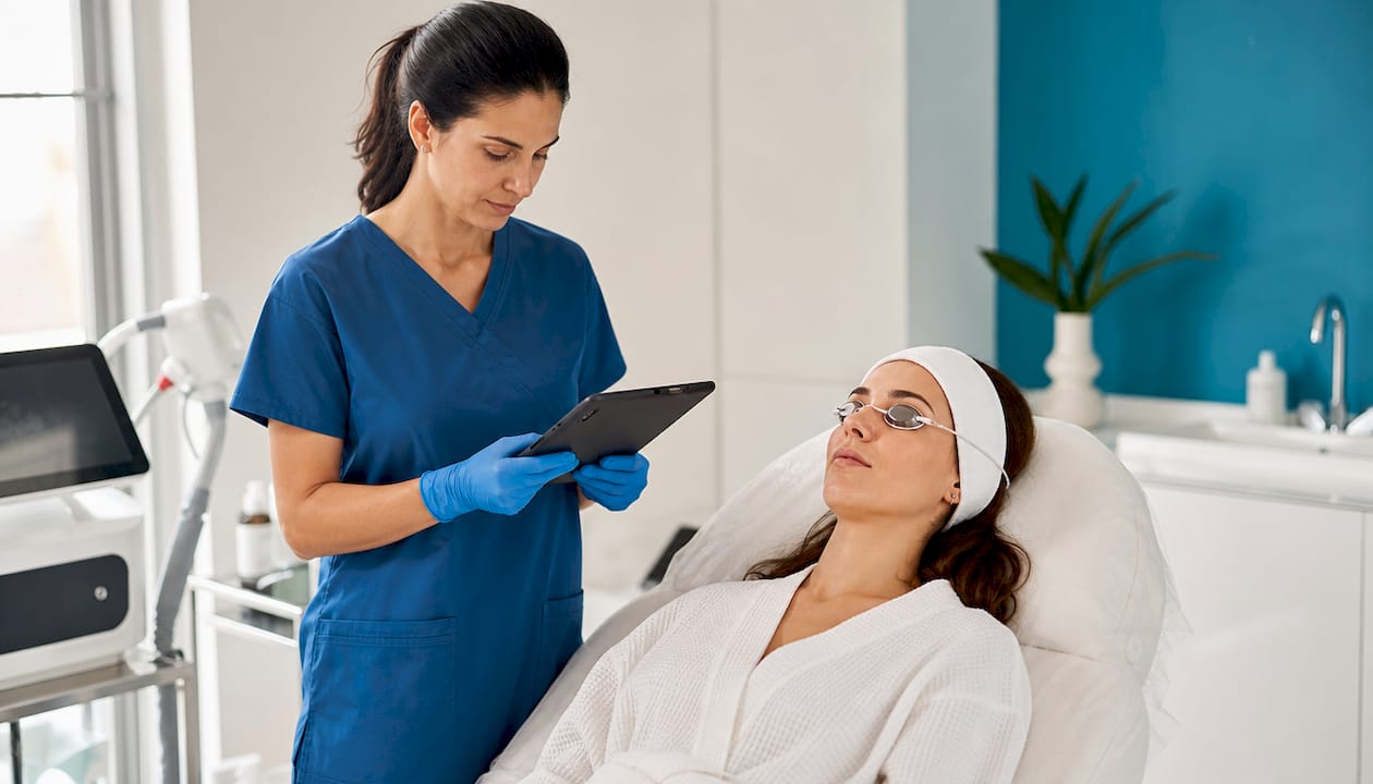 Medical spa patient receiving laser treatment