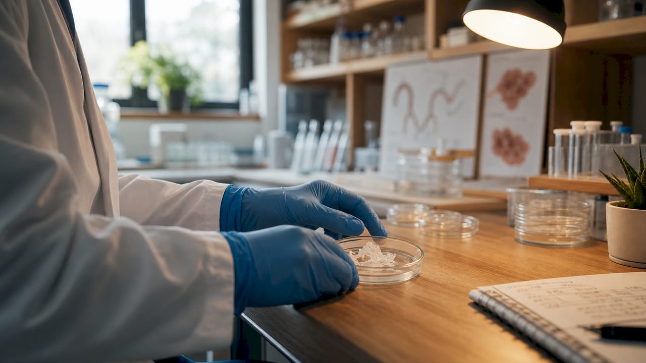 Scientist handling collagen samples in lab