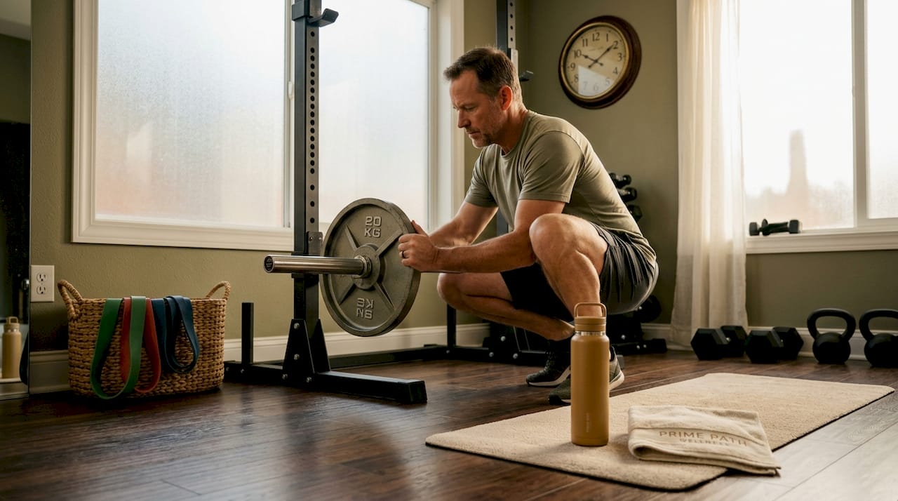Man prepping barbell for strength workout