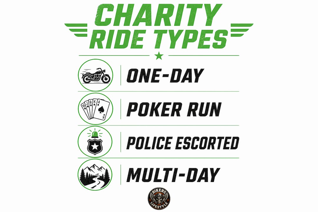Infographic showing types of charity motorcycle rides