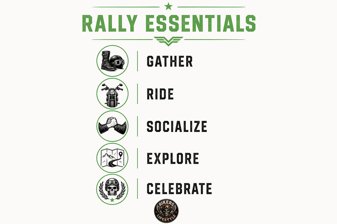 Infographic showing key stages at a motorcycle rally