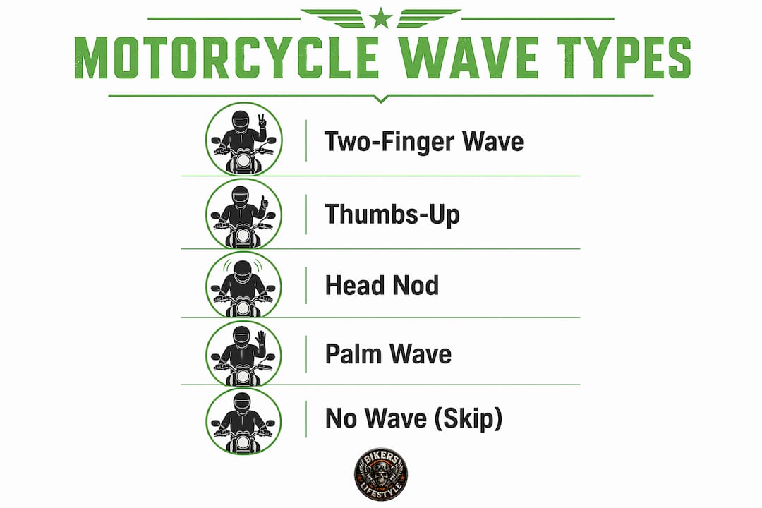 Infographic showing types of motorcycle waves