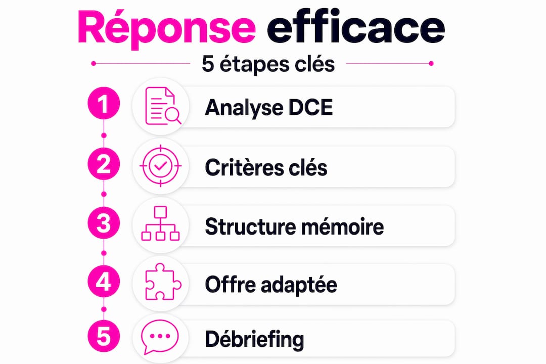 Infographie : les 5 étapes clés pour répondre efficacement à un appel d’offres en agence web