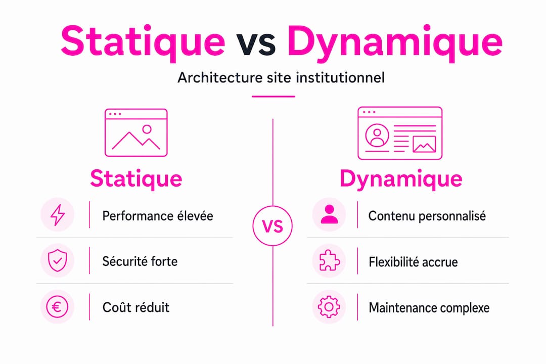 Découvrez notre infographie qui met en parallèle les caractéristiques des sites web statiques et dynamiques.