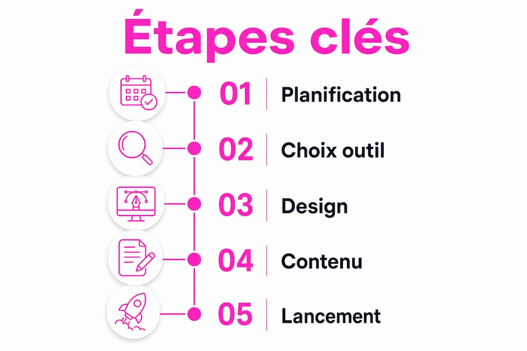 Découvrez, en un coup d’œil, les différentes étapes essentielles pour concevoir un site vitrine grâce à notre infographie détaillée.