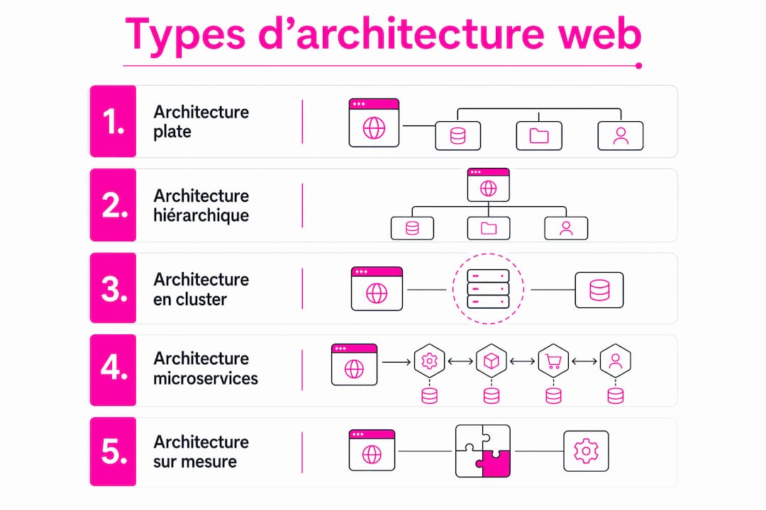 Découvrez en un clin d’œil les différentes architectures web utilisées en entreprise grâce à cette infographie.