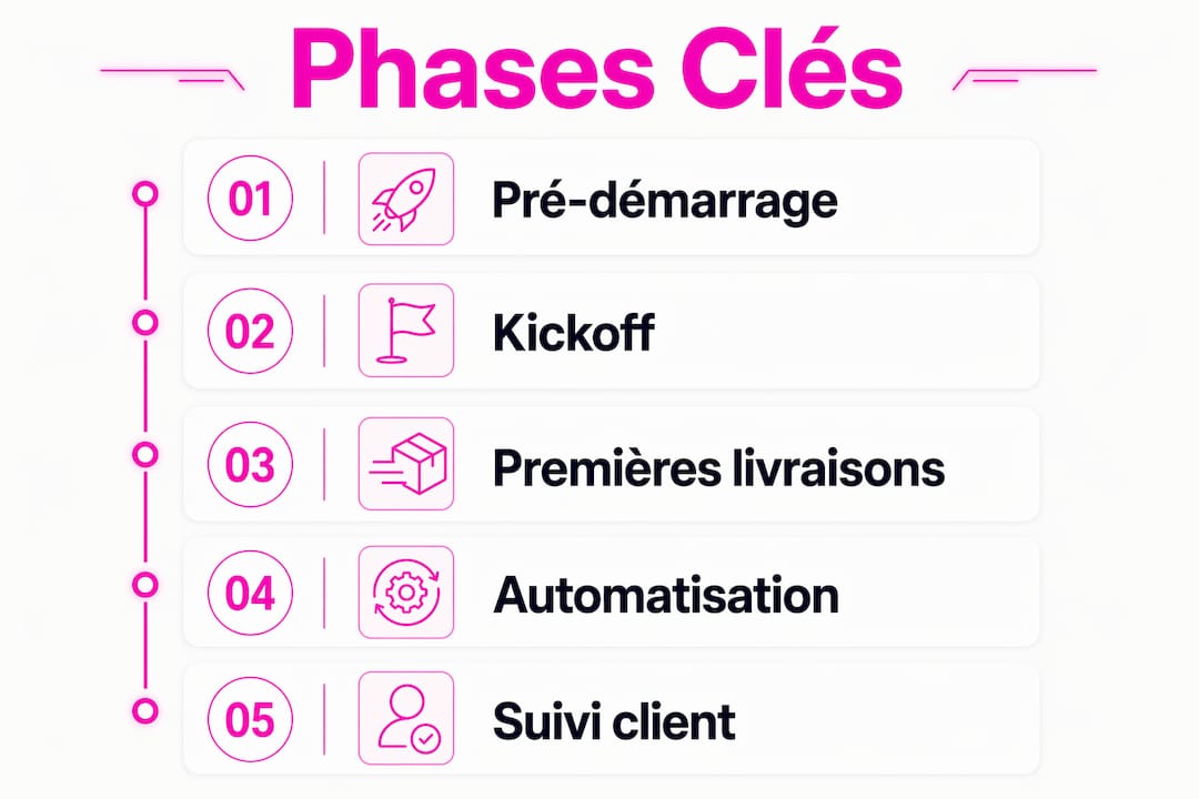 Visuel présentant les étapes incontournables du parcours d’accueil client