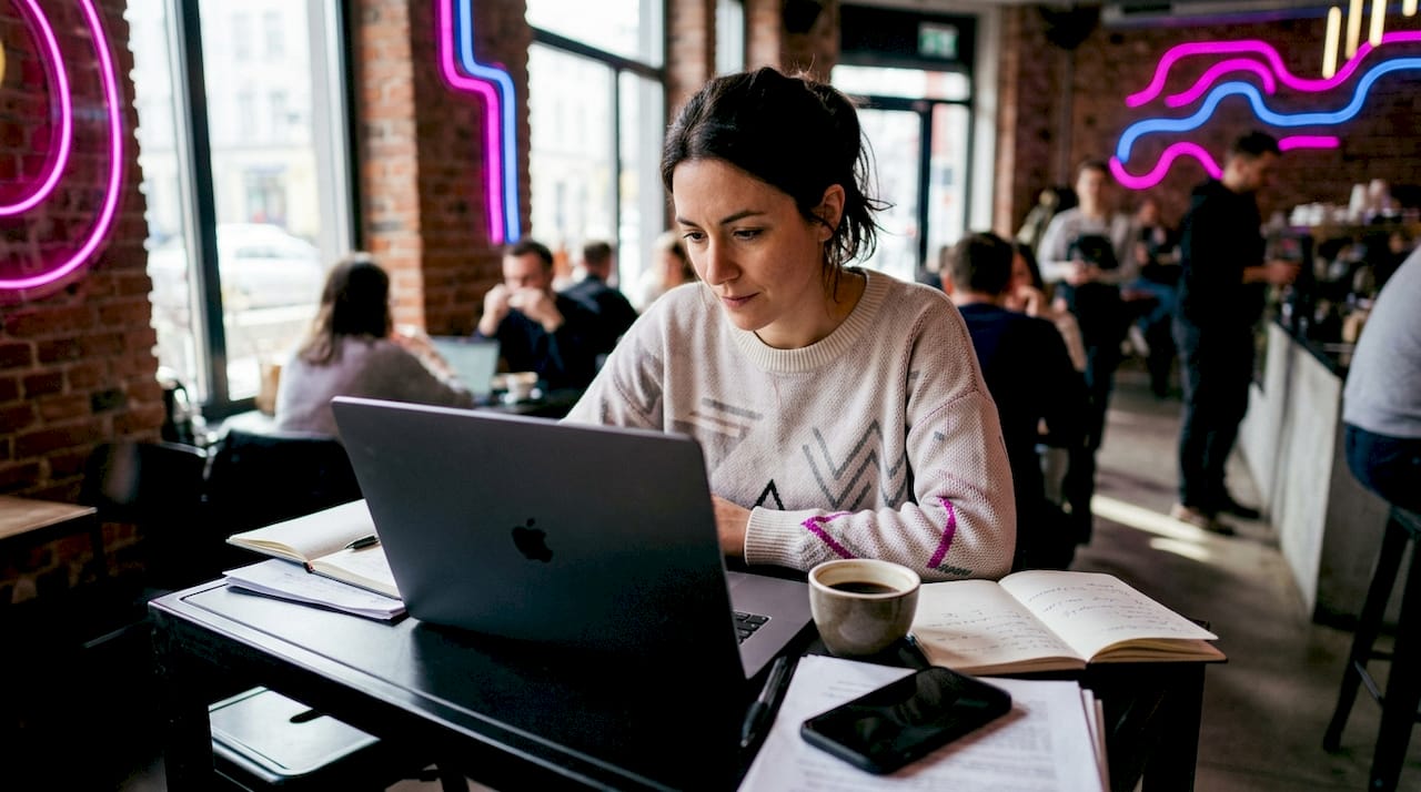 Portrait d’une femme travaillant depuis chez elle sur une plateforme SaaS